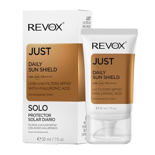 REVOX B77 - Just Daily Sun Shield, 30 ml, Facial Sunscreen SPF 50+ with Hyaluronic Acid, Daily Use, Hydrates and Promotes Skin Regeneration, Reduces Irritation, Improves Elasticity