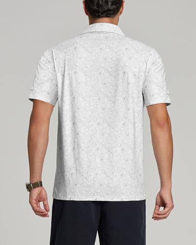 Image of Golf Shirts for Men - Dry Fit Moisture Wicking Short Sleeve Performance Sport Casual Striped Collared Mens Polo Shirt