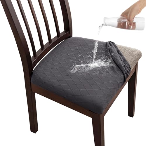 チェアカバー 撥水 1枚 椅子カバー 座面用 ダイニングチェアカバー 椅子クッションカバー デスクチェアカバー 防水シートカバー 高弾力 汚れ防止 無地 防水 洗える さらり フィット ストレッチ座面カバーオフィスチェアカバー (ダークグレー)