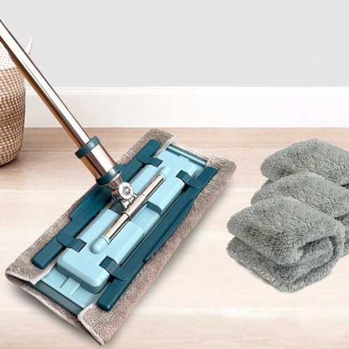 IQLER Bodenwischer, zuverlässiges Metalldrehgelenk, 360° drehbarer Wischmopp, teleskopischer Stahlstiel, Qualitätsklammern, 3 Stk Mikrofaser, für Laminat, Fliesen und Sockelleisten (Blau)