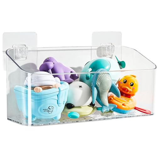 Bath Toy Storage Holder for Bathtub, Clear Bath Toy Organizer Large Capacity Bathtub Toy Storage Shower Caddy for Bathroom (L + M)