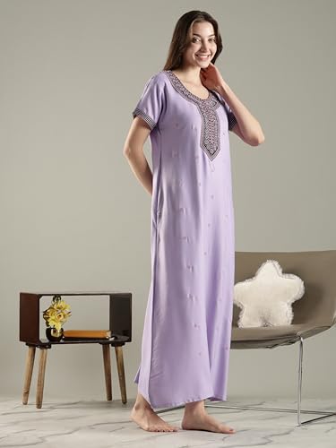 Image of 9shines Label Stylish Alpine Nighty Maxi for Women | Full Length Trendy Nightgown | Premium Nightdress | Nightwear | Heavy Embroidery Nighty with Pockets(2891)