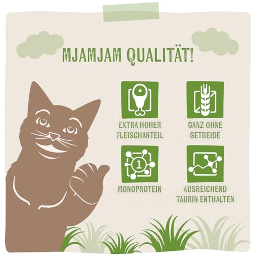 MjAMjAM - Premium Nassfutter für Katzen - Quetschie Purer Fleischgenuss - leckeres Rind pur 300g, 6er Pack (6 x 300g), naturbelassen mit extra viel Fleisch