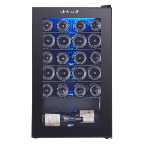 Image of 24 Bottle Wine Fridge, Small Wine Cooler Temperature Adjustment Range 40~61F, Mini Wine Refrigerator Freestanding for Home Kitchen Office Bar, Wine Cellar for Red, White and Champagne