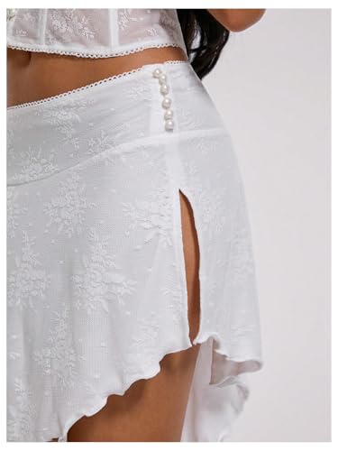 Milumia Women's Floral Pearl Split Asymmetrical Skirt Low Waist Knee Length Summer Skirts4