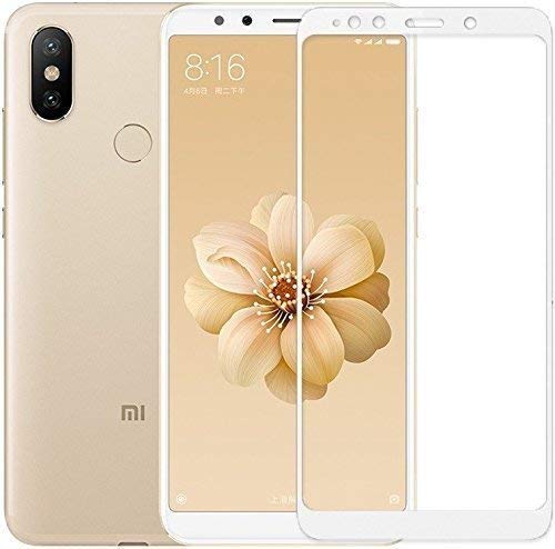 Image of Tempered Glass Screen Protector Compatible For Redmi MI A2 (White) Full Screen Coverage (Except Edge to Edge) and Free Complete Easy Installation kit.