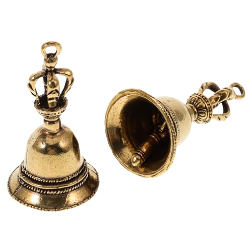 FOMIYES Brass Lucky Beads Hand Bell Meditation Prayer Bells 2Pcs Buddhist Meditation Bell for Self Healing Meditation Prayer Space Healing Cattle Farm Bells