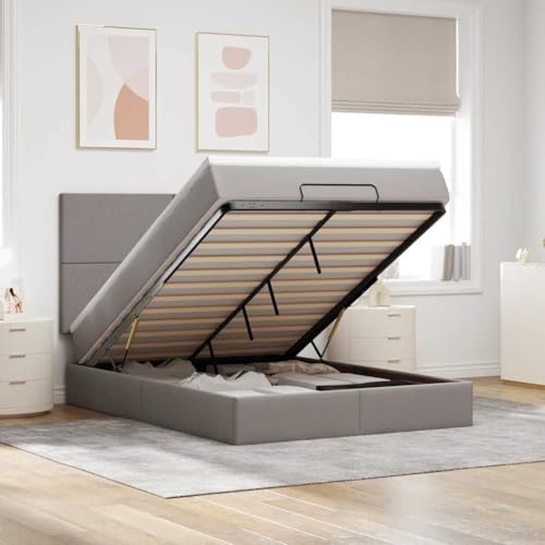 Genérico Estructura de Cama otomana colchón Tela Gris Pardo 140x200cm, Camas y somieres Gris Topo,3313931