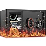 0.5-Hour Small Fireproof Safe for Home, 14.8Lbs Heavy Duty Steel Safe Box for Office & Home Security, Security Box with Alarm System, Sensor LED Light, Wall Mountable, for Money Document Valuables