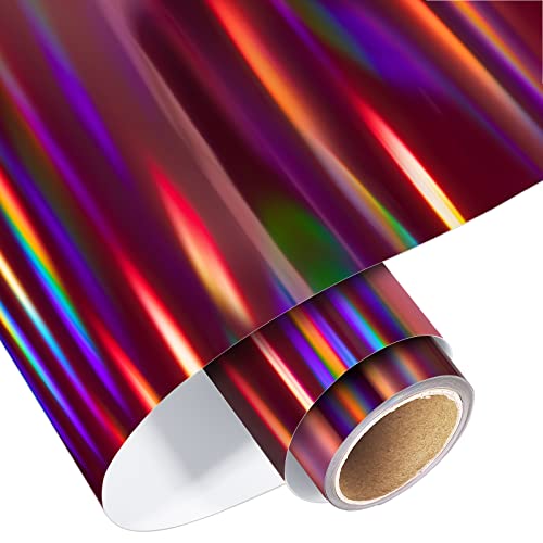 Vinyl Frog Holographic Adhesive Vinyl - 12"X12Ft Holographic Maroon Permanent Craft Vinyl For Cricut - Easy To Weed & Transfer Iridescent Craft Adhesive Vinyl Roll(Maroon) #TOP18
