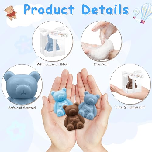 36 Stück Mini Bären Seife Gastgeschenke für Babyparty, Süße Duftend Bärenseife für Baby Shower mit Geschenkbox Dankeskarten, Kleine Handgefertigte Seife für Junge Mädchen Gäste Mitgebsel, Blau & Braun
