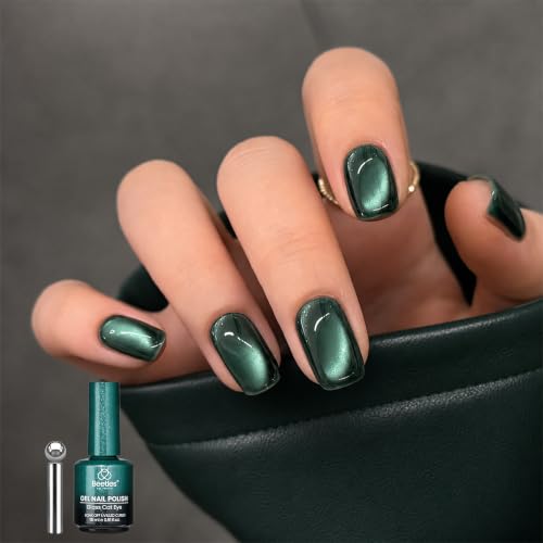 Image of Beetles Emerald Green Cat Eye Gel Polish, 15ml Glass Magnetic Nail Gel