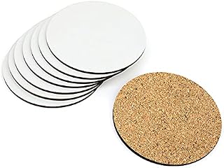 50 x MDF Blank Sublimation Coasters - Cork Backed - 9cm x 9cm White Blanks Round Glossy