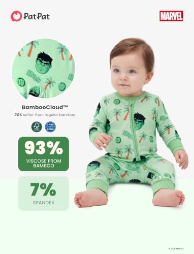 Disney Marvel Hulk Baby Boy Clothes Long Sleeve Romper,Soft Breathable Stretch Footie Bodysuit with Easy Diaper Zipper Green,12-18 Months - 4