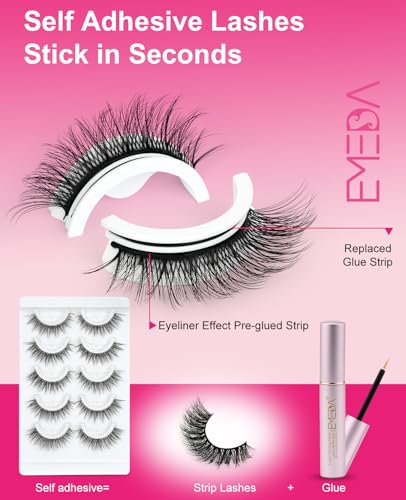 EMEDA Natural Look Pre Glued Eyelashes 5 Pairs Press-on Strip Eyelash Self Adhesive Lashes Soft Wispy Lash No Glue Need Fake lashes (EMEDA-BB) - Image 2