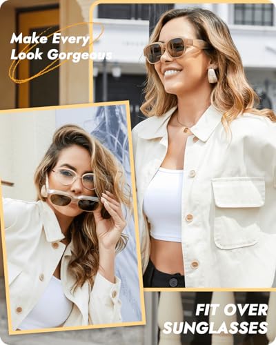 Meeloog Polarized Small Fit Over Glasses Sunglasses for Women, Vintage Retro Rectangle Covers Shades UV Protection MST00642