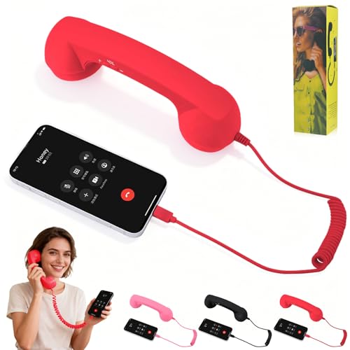 Retro Phone Handset, 2026 New Retro Style Type-C Phone Handset,Vintage Wired Plug in Handheld Cell Phone Receiver with Microphone, Suitable for Cell Mobile Video Conferences,Calls,Meetings (Red) Deal