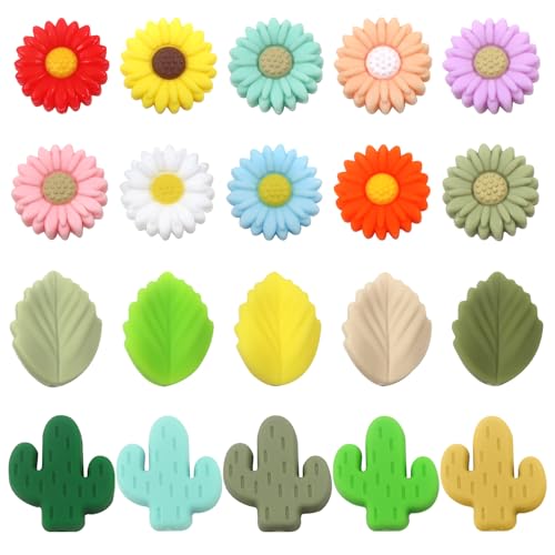 TOAOB 20 Piezas Cuentas de Silicona de Colores Con 3 Estilos de Hojas y Cactus y...