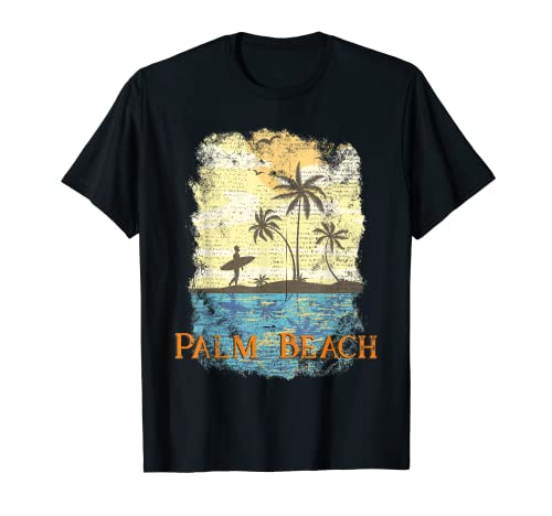 Palm Beach Vintage Tropical Sunset Beach Surf Camiseta