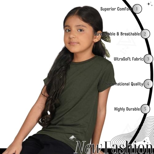 Image of Kids Round Neck Girls Tshirt | Short Sleeves | Natural Organic 100% Cotton Soft Comfortable Fabric | Plain Color Original Branded Half Sleeve | School t-Shirt for Girl Kid | Sleepwear Everyday Casual