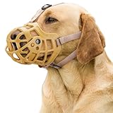 Ownpets Dog Muzzle, Adjustable Dog Basket Muzzle with Movable Cover to Prevent Biting, Chewing & Licking, Air Mesh Drinkable Dog Muzzle for Small, Medium, Large Aggressive Dogs, XL Size, Beige - Image 1