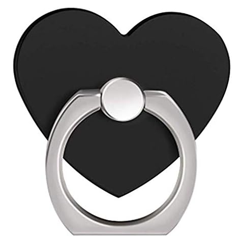 ISKIP Heart-shaped Phone Ring Holder, Universal Phone Stand, 360° Rotation 3D Auminum Alloy Ring Grip for iPhone Samsung (Black) Cover