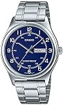 Casio MTP-V006D-2B Homme en acier inoxydable Easy Reader Cadran bleu Jour Date Montre de robe analogique