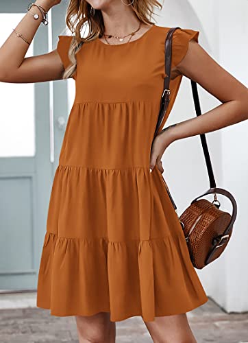 Image of KIRUNDO Summer Dresses for Women Sundress Sleeveless Ruffle Sleeve Round Neck Loose Short Flowy Pleated Mini Babydoll Dress