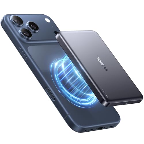 TORRAS MiniMag Power Bank,Ultra-Slim 10,000mAh Magnetic Wireless Portable Charger, 22.5W Fast Charging iPhone Air MagSafe Battery Pack Designed for iPhone 17 Pro Max/17 Pro/Air/16/15/14/13/1