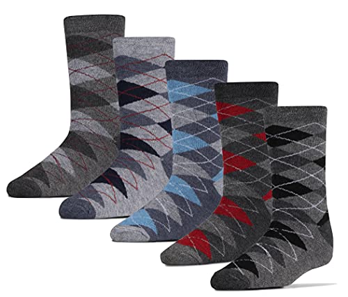 Image of RC. ROYAL CLASS Boys And Girls Calf Length Argyle Pattern Thick Towel Woolen Multicolored Socks (Pack of 5 Pairs)