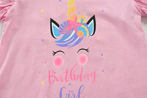 Birthday Shirts Toddler Girls Unicorn T-Shirt Long Sleeves Kids 2nd 3rd 4th 5th 6th 7th Birthday White, Pink Tees3