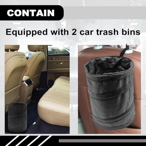 Image of Car Trash Can, Collapsible Pop-up Water Proof Bag Portable Garbage Bin, Car Trash Bag with Elastic Band Hanging, Double-Layer Washable Trash Can for Car