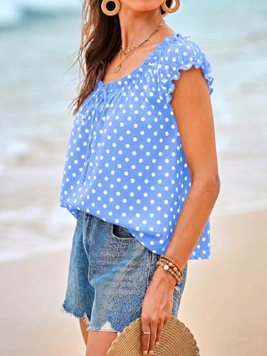 Image of Tankaneo Women Summer Tie Front Tank Tops Cap Sleeve Pleated Babydoll Tops Casual Loose Fit Going Out Flowy Shirt