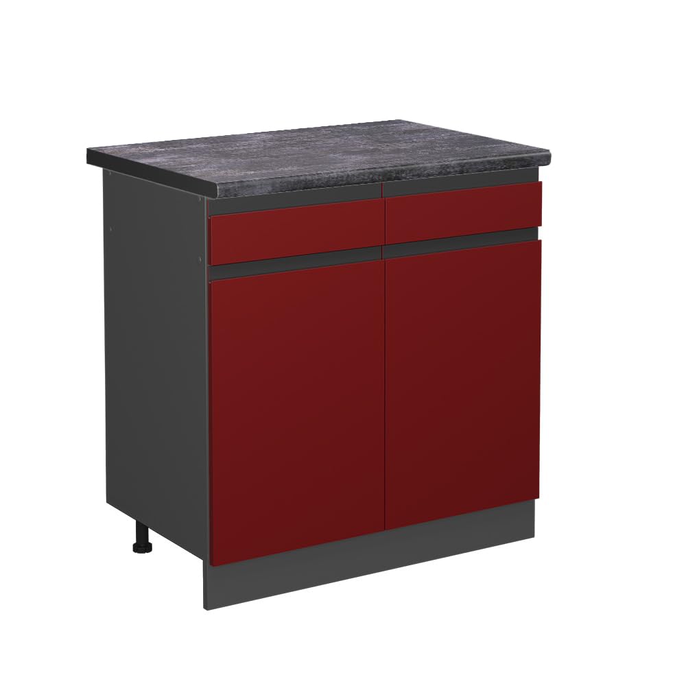 Meuble cuisine R-Line anthracite et rouge 80cm au design épuré