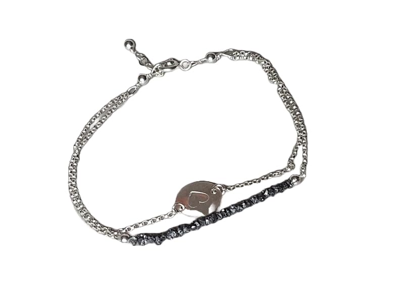 Bracelet en diamants noirs facettés de 2.5mm et argent fin