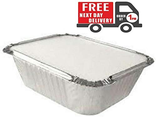 100 x ALUMINIUM FOIL CONTAINERS WITH LIDS FOIL CONTAINERS WITH LIDS TAKEAWAY FOIL CONTAINERS PERFECT FOR HOME AND TAKEAWAY SIZE - NO-2