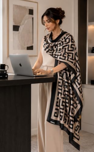 Image of MALINA Women's Polyester Silk Satin Stole Scarf - Soft Lightweight Fashion Wrap, Elegant Floral & Gradient Design, summer stole,Scarf For Women,Premium Stole,Large Size 180x90 cm'