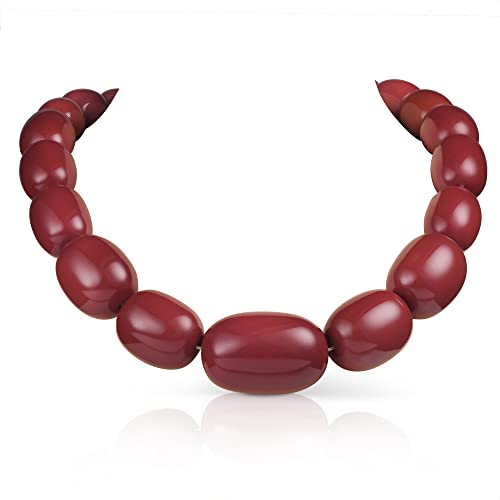 ZAVANA Gros Collier Fantaisie Rouge Bordeau pour Femme, Plastron Fait Main, Ethnique, Grand Ras de Cou, Bijoux Fantaisie