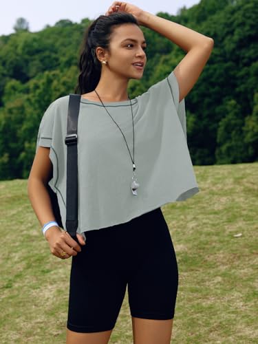 Image of SENSERISE Womens Open Back Workout Tops Backless Short Sleeve Athletic Shirt Running Crop Top Gym Yoga Tee