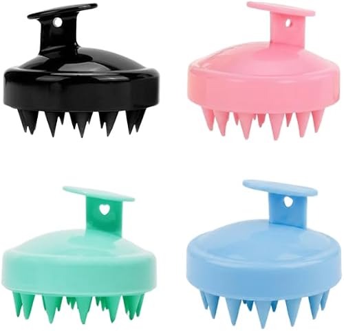 4PK Silicone Shampoo Massage Detangling Brush with Finger Grip -Multicolour