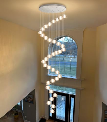 Image of 36 Light 216'' Long Large Crystal Chandeliers LED Chandeliers for High Ceiling Handing Light Fixture for Entrance Hallway Foyer Staircase Lobby Silver