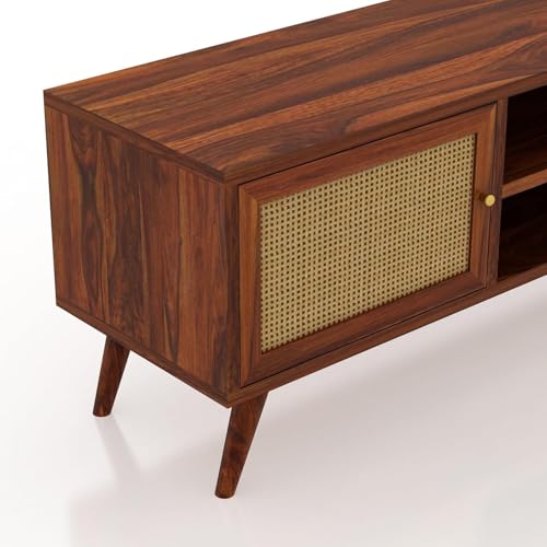 Image of Solid Sheesham Wood TV Unit for Living Room | TV Stand | TV Cabinet with Storage for Living Room and Hotel Furniture (Honey Matte Finish)
