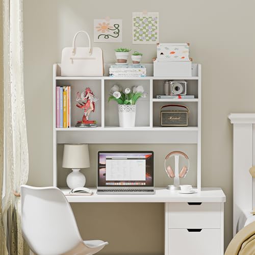 Nova Microdermabrasion Wooden Desktop Bookshelf with 6 Shelves–3-Tier Desk Organizer Hutch for Computer Desk, Home or Office (White) - Image 6