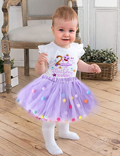 Adirun Baby Shark Birthday Outfit 2T Toddler Girl Clothes Ruffle Baby Shark Shirt + Tutu Dress + Headband Toddler Girl Skirt Sets #TOP2