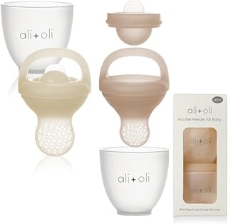 Ali+Oli Food & Fruit Feeder Pacifier (Oat & Coco) Set for Baby (2 Sizes in 1-pk), BPA-Free Food-Grade Silicone Fruit Pacifier Feeder, Infant & Toddler Teether Soother, Fruit Teethers for Babies