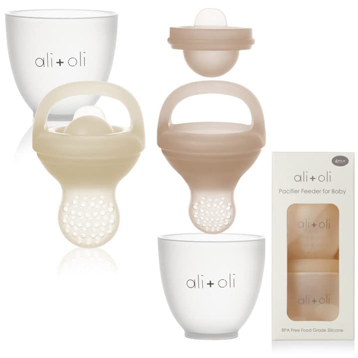 Ali+Oli Juego de 2 chupones alimentadores de alimentos y frutas (avena y coco) para bebé, sin BPA, de silicona de grado alimenticio, chupete para