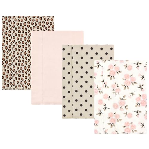Image of Hudson Baby Unisex Baby Cotton Flannel Burp Cloths, Neutral Pink Floral 4 Pack, One Size