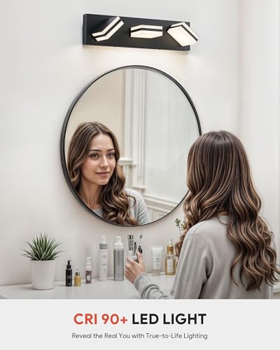 Image of VONLUCE Bathroom Vanity Light Fixture, 3-Light Modern LED Vanity Lights, 3CCT Adjustable Bathroom Light with Memory Function Rotatable Shades, 18 inch Wall Lighting Fixture Over Mirror, Matte Black