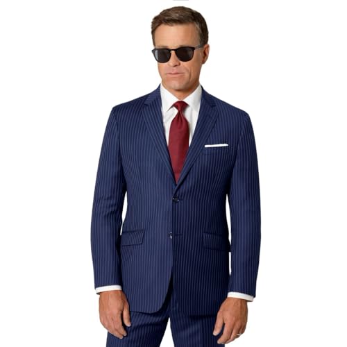 Men's Suit 2 Pieces Navy Blue Pinstripe Blazer and Pants Formal/Casual Wear3