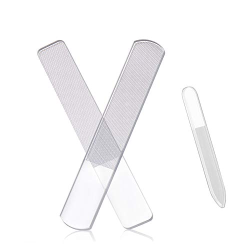 Glass Nail File -Heatigo Professional Nail File, Transparent Nano Glass Nail File Set 3 Pack (Square + Round + Pointed)
